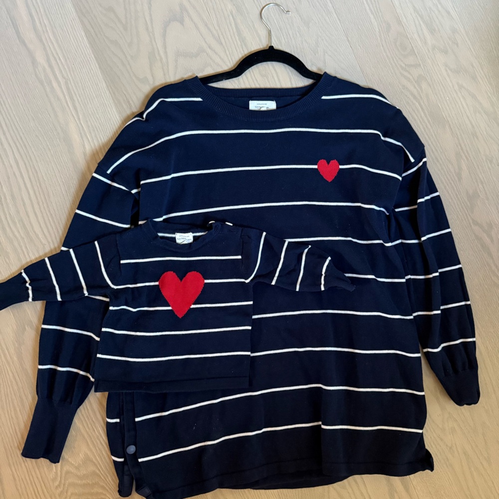 Seraphine Mama + Mini Blue and Red Crewneck Sweater Classic Knit Design Set